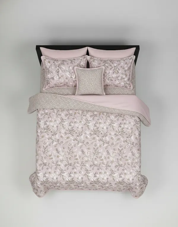 Dohar_Premium_100%_Cotton_Single_Bed_Floral_Sprig_&_Geometric,_All_Season_Reversible_Blanket,_Soft,_Lightweight_And_Breathable_Ac_Dohar/Quilt/Blanket/For_Bed_Dusty_Rose