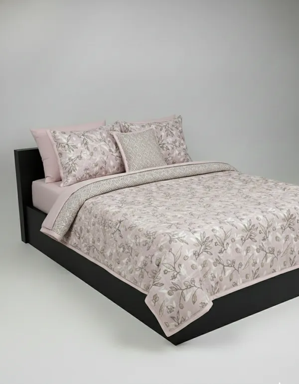 Dohar_Premium_100%_Cotton_Single_Bed_Floral_Sprig_&_Geometric,_All_Season_Reversible_Blanket,_Soft,_Lightweight_And_Breathable_Ac_Dohar/Quilt/Blanket/For_Bed_Dusty_Rose