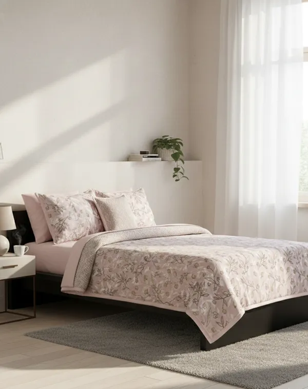 Dohar_Premium_100%_Cotton_Single_Bed_Floral_Sprig_&_Geometric,_All_Season_Reversible_Blanket,_Soft,_Lightweight_And_Breathable_Ac_Dohar/Quilt/Blanket/For_Bed_Dusty_Rose
