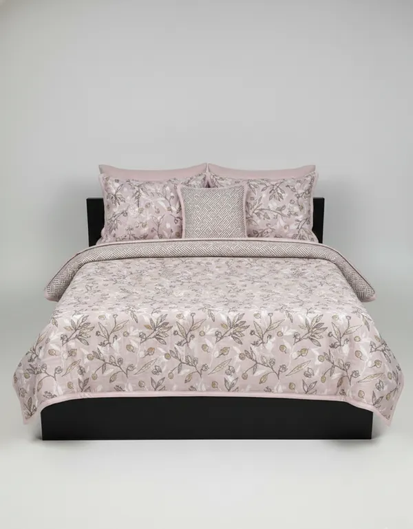 Dohar_Premium_100%_Cotton_Single_Bed_Floral_Sprig_&_Geometric,_All_Season_Reversible_Blanket,_Soft,_Lightweight_And_Breathable_Ac_Dohar/Quilt/Blanket/For_Bed_Dusty_Rose