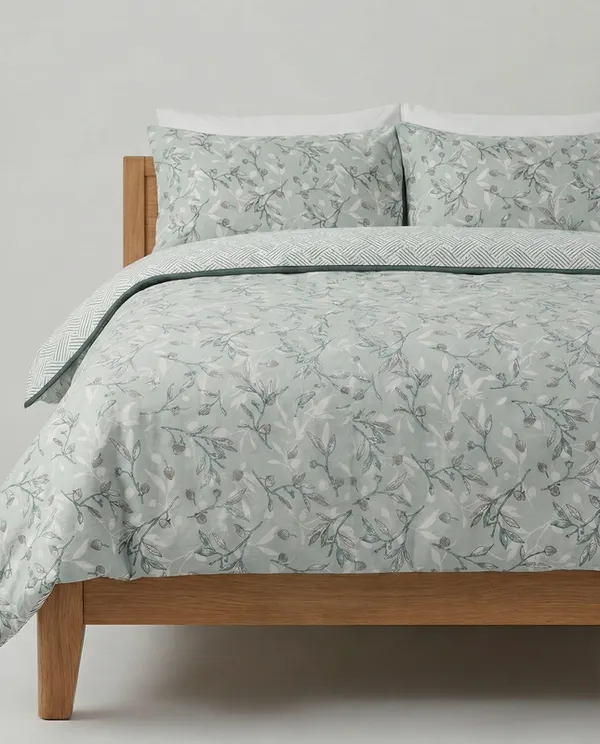 Dohar_Premium_100%_Cotton_Single_Bed_Floral_Sprig_&_Geometric,_All_Season_Reversible_Blanket,_Soft,_Lightweight_And_Breathable_Ac_Dohar/Quilt/Blanket/For_Bed_Sage_Green