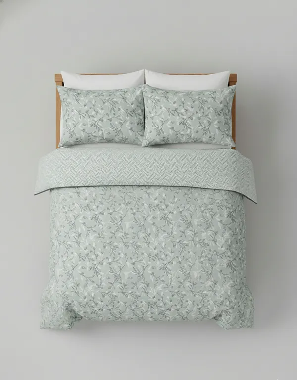 Dohar_Premium_100%_Cotton_Single_Bed_Floral_Sprig_&_Geometric,_All_Season_Reversible_Blanket,_Soft,_Lightweight_And_Breathable_Ac_Dohar/Quilt/Blanket/For_Bed_Sage_Green