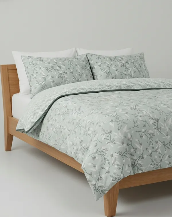 Dohar_Premium_100%_Cotton_Single_Bed_Floral_Sprig_&_Geometric,_All_Season_Reversible_Blanket,_Soft,_Lightweight_And_Breathable_Ac_Dohar/Quilt/Blanket/For_Bed_Sage_Green