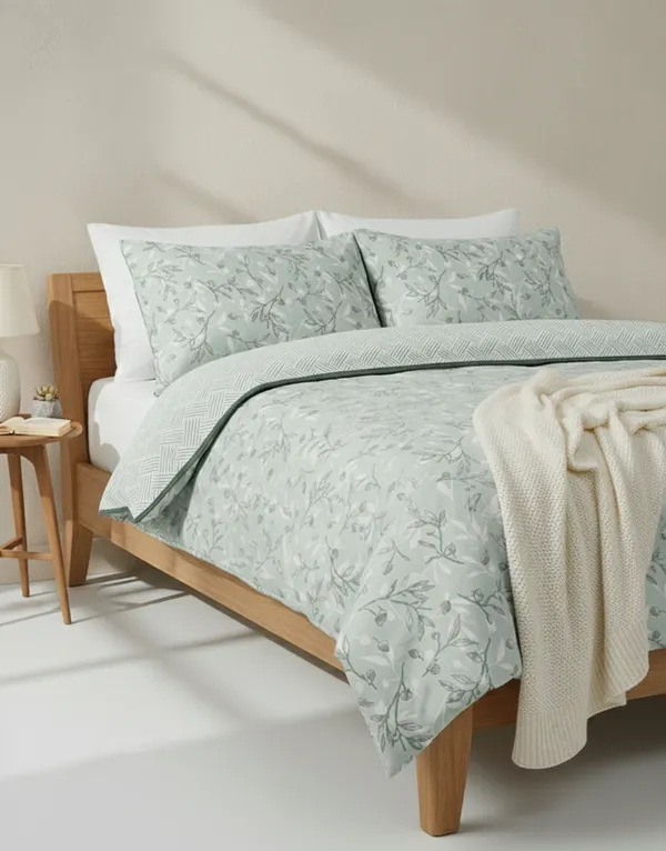 Dohar_Premium_100%_Cotton_Single_Bed_Floral_Sprig_&_Geometric,_All_Season_Reversible_Blanket,_Soft,_Lightweight_And_Breathable_Ac_Dohar/Quilt/Blanket/For_Bed_Sage_Green