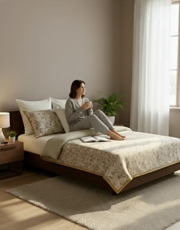 Dohar_Premium_100%_Cotton_Single_Bed_Floral_Sprig_&_Geometric,_All_Season_Reversible_Blanket,_Soft,_Lightweight_And_Breathable_Ac_Dohar/Quilt/Blanket/For_Bed_Sandy_Gold