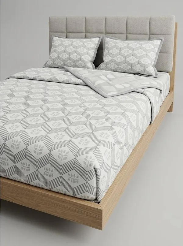 Diamond_Geometric_Cotton_Bedding_Set_Single_Bed_Sheet_Comforter_Lightweight,_Durable_&_Cozy_Ideal_For_Everyday_Use_&_Mild_Winter_,_Grey/Silver