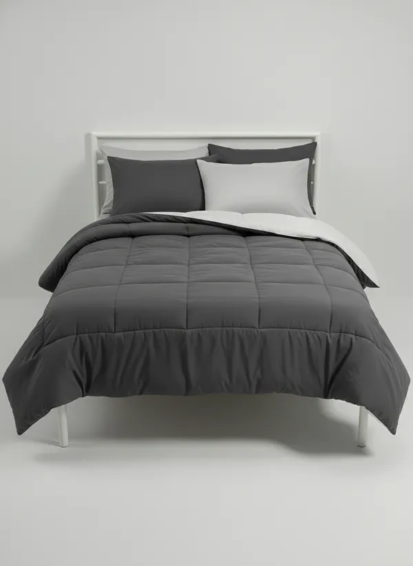 Signature_Reversible_Box-Stitch_Comforter_Premium_Down-Feel_Insert_With_4_Corner_Tabs,_Machine_Washable_(Graphite_Grey_And_Silver)