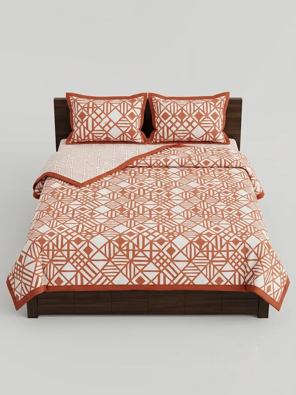 Dohar_Premium_100%_Cotton_Single_Bed_Geometric_Framework,_All_Season_Reversible_Blanket,_Soft,_Lightweight_And_Breathable_Ac_Dohar/Quilt/Blanket/For_Bed_Peach
