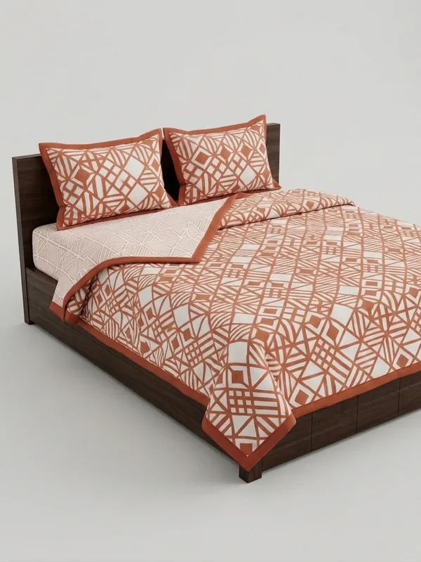 Dohar_Premium_100%_Cotton_Single_Bed_Geometric_Framework,_All_Season_Reversible_Blanket,_Soft,_Lightweight_And_Breathable_Ac_Dohar/Quilt/Blanket/For_Bed_Peach