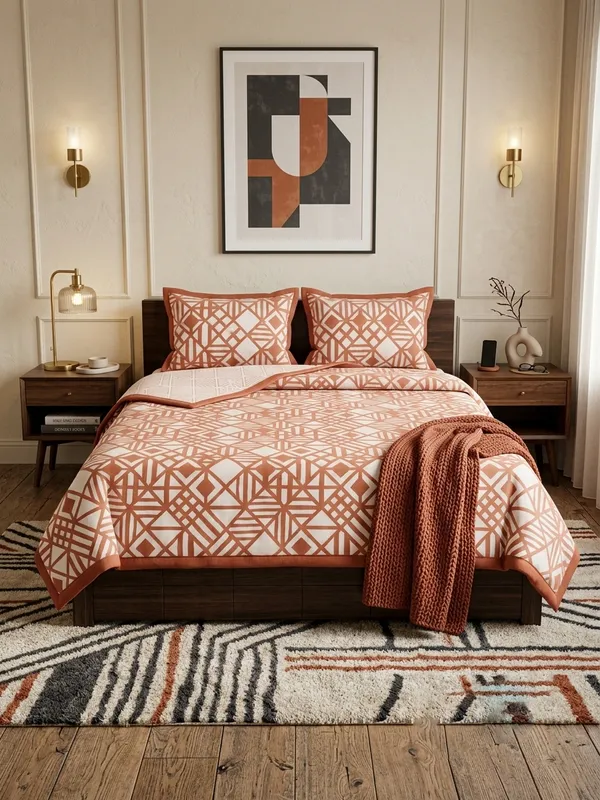Dohar_Premium_100%_Cotton_Single_Bed_Geometric_Framework,_All_Season_Reversible_Blanket,_Soft,_Lightweight_And_Breathable_Ac_Dohar/Quilt/Blanket/For_Bed_Peach