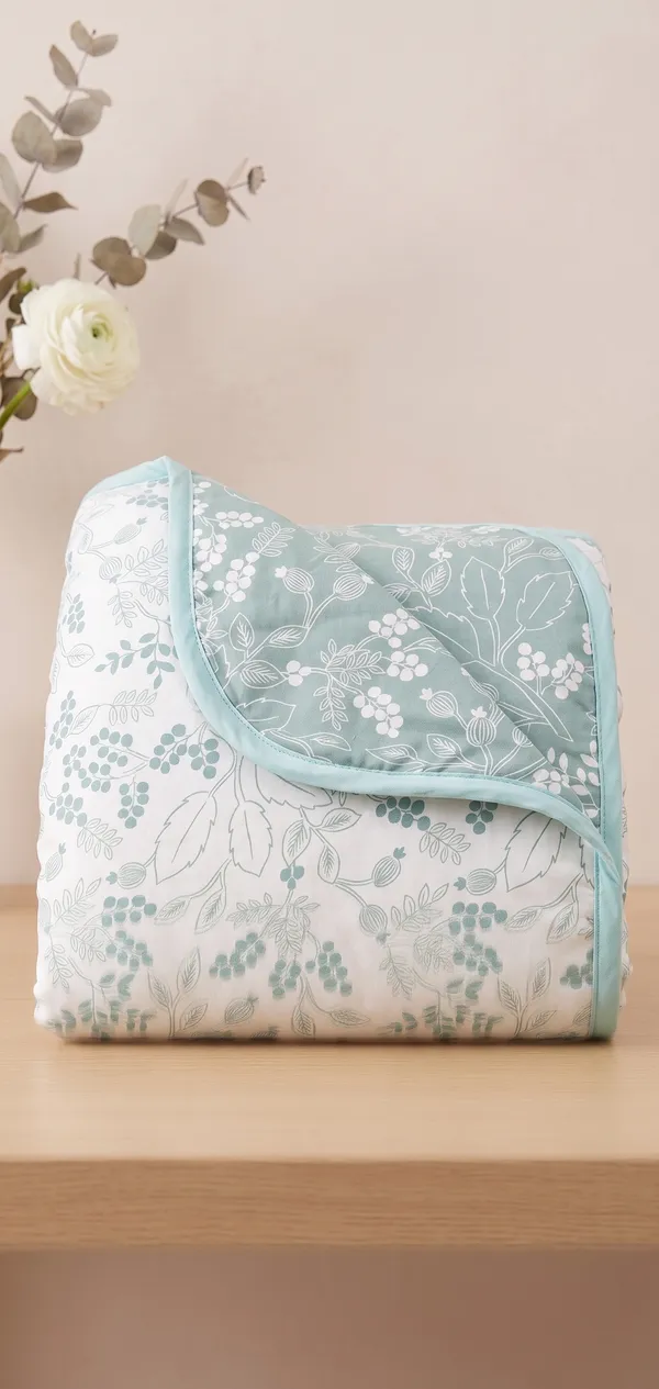 Dohar_Premium_100%_Cotton_Single_Bed_Teal/Seafoam_Green_Botanical_Floral,_All_Season_Reversible_Blanket,Lightweight_and_Breathable_Blanket_for_Bed_Sofa_AC_Blanket_220x146cm