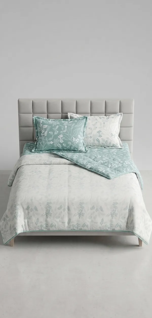 Dohar_Premium_100%_Cotton_Single_Bed_Teal/Seafoam_Green_Botanical_Floral,_All_Season_Reversible_Blanket,Lightweight_and_Breathable_Blanket_for_Bed_Sofa_AC_Blanket_220x146cm