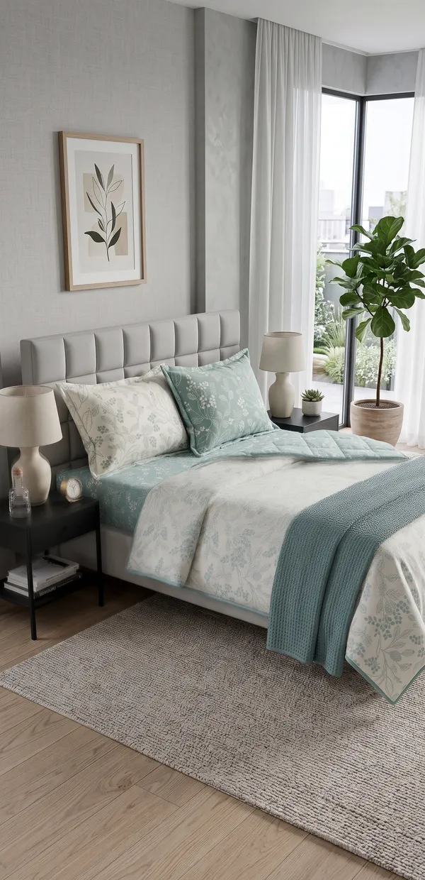 Dohar_Premium_100%_Cotton_Single_Bed_Teal/Seafoam_Green_Botanical_Floral,_All_Season_Reversible_Blanket,Lightweight_and_Breathable_Blanket_for_Bed_Sofa_AC_Blanket_220x146cm