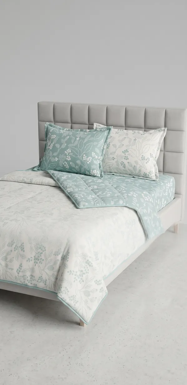 Dohar_Premium_100%_Cotton_Single_Bed_Teal/Seafoam_Green_Botanical_Floral,_All_Season_Reversible_Blanket,Lightweight_and_Breathable_Blanket_for_Bed_Sofa_AC_Blanket_220x146cm