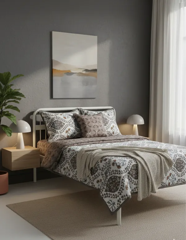 Dohar_Premium_100%_Cotton_Single_Bed_Geometric_Pattern_Tile,_All_Season_Reversible_Blanket,_Soft,_Lightweight_And_Breathable_Ac_Dohar/Quilt/Blanket/For_Bed_Charcoal_Grey