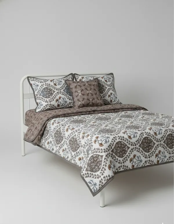 Dohar_Premium_100%_Cotton_Single_Bed_Geometric_Pattern_Tile,_All_Season_Reversible_Blanket,_Soft,_Lightweight_And_Breathable_Ac_Dohar/Quilt/Blanket/For_Bed_Charcoal_Grey