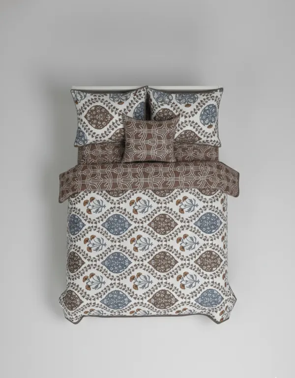 Dohar_Premium_100%_Cotton_Single_Bed_Geometric_Pattern_Tile,_All_Season_Reversible_Blanket,_Soft,_Lightweight_And_Breathable_Ac_Dohar/Quilt/Blanket/For_Bed_Charcoal_Grey
