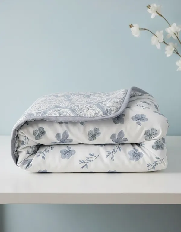 Dohar_Premium_100%_Cotton_Double_Bed_French_Floral_Sprig,_All_Season_Reversible_Blanket,_Soft,_Lightweight_And_Breathable_Ac_Dohar/Quilt/Blanket/For_Bed_Dusty_Blue