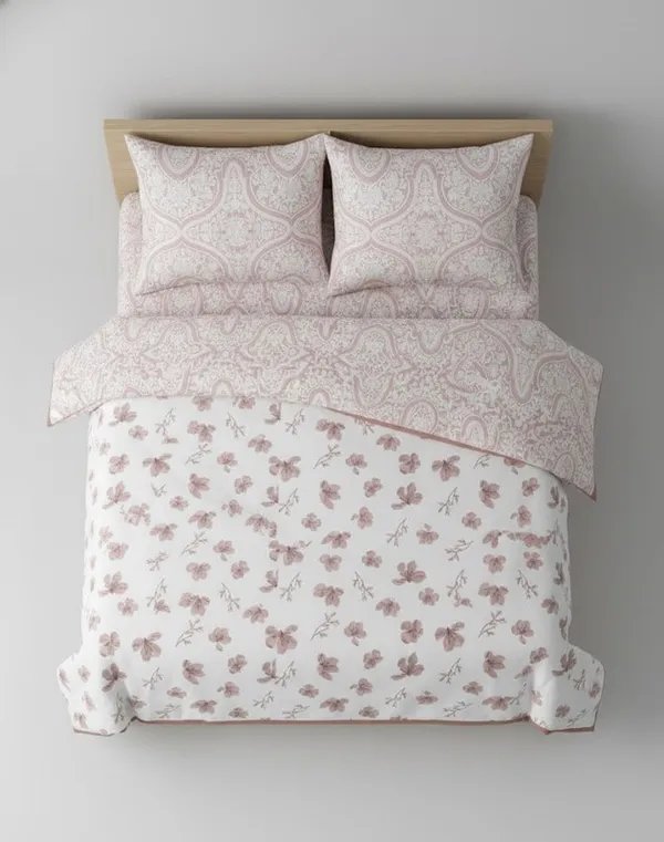 Dohar_Premium_100%_Cotton_Single_Bed_French_Floral_Sprig,_All_Season_Reversible_Blanket,_Soft,_Lightweight_And_Breathable_Ac_Dohar/Quilt/Blanket/For_Bed_Rose_Pink