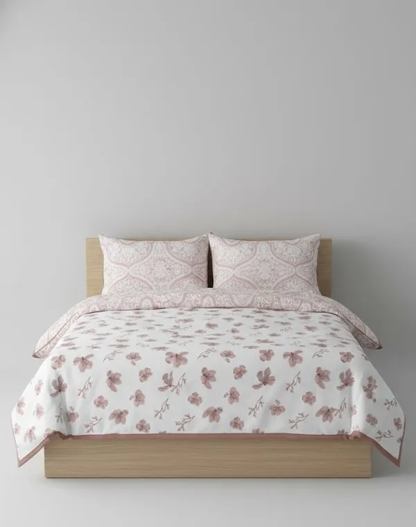 Dohar_Premium_100%_Cotton_Single_Bed_French_Floral_Sprig,_All_Season_Reversible_Blanket,_Soft,_Lightweight_And_Breathable_Ac_Dohar/Quilt/Blanket/For_Bed_Rose_Pink
