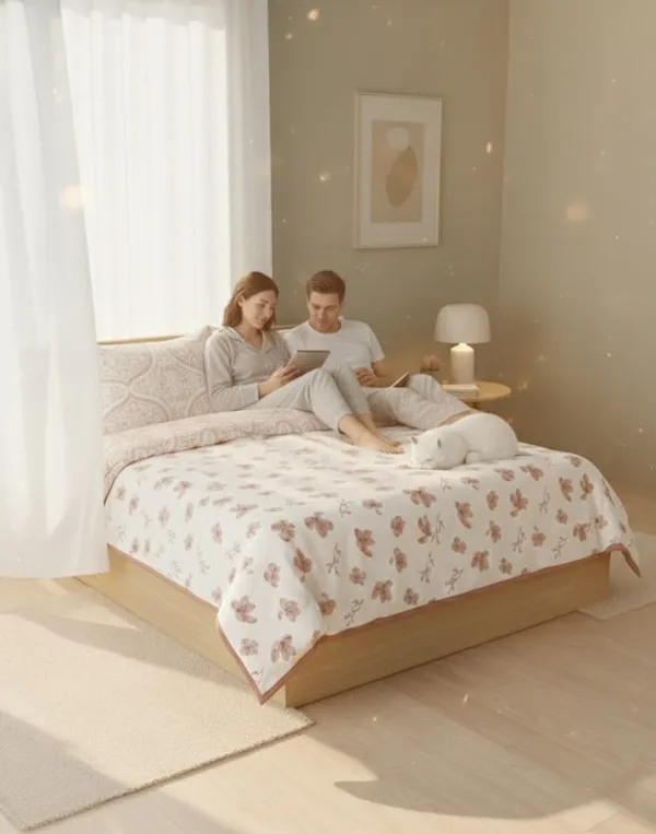 Dohar_Premium_100%_Cotton_Single_Bed_French_Floral_Sprig,_All_Season_Reversible_Blanket,_Soft,_Lightweight_And_Breathable_Ac_Dohar/Quilt/Blanket/For_Bed_Rose_Pink