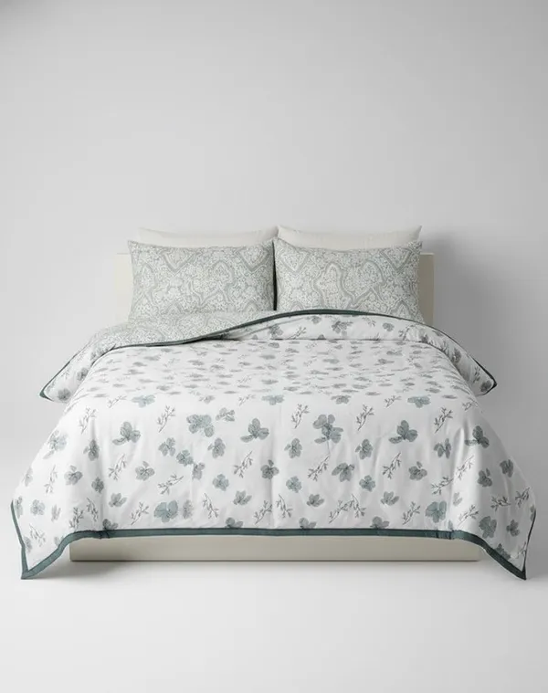 Dohar_Premium_100%_Cotton_Double_Bed_French_Floral_Sprig,_All_Season_Reversible_Blanket,_Soft,_Lightweight_And_Breathable_Ac_Dohar/Quilt/Blanket/For_Bed_Sage_Green