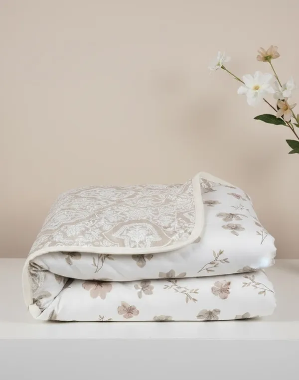Dohar_Premium_100%_Cotton_Double_Bed_French_Floral_Sprig,_All_Season_Reversible_Blanket,_Soft,_Lightweight_And_Breathable_Ac_Dohar/Quilt/Blanket/For_Bed_Taupe/Bronze