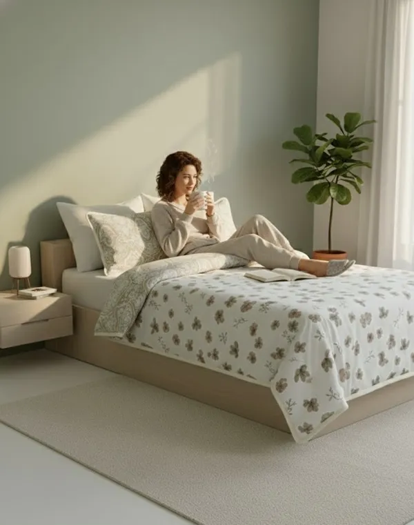 Dohar_Premium_100%_Cotton_Double_Bed_French_Floral_Sprig,_All_Season_Reversible_Blanket,_Soft,_Lightweight_And_Breathable_Ac_Dohar/Quilt/Blanket/For_Bed_Taupe/Bronze