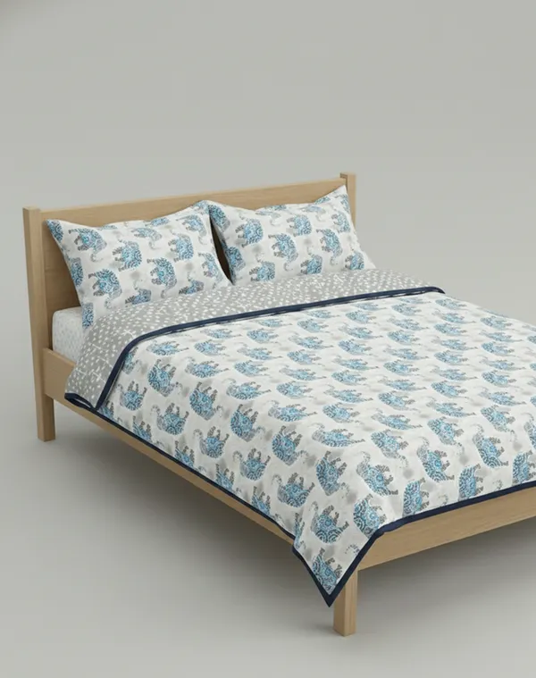 Dohar_Premium_100%_Cotton_Single_Bed_The_Heritage_Trunk,_All_Season_Reversible_Blanket,_Soft,_Lightweight_And_Breathable_Ac_Dohar/Quilt/Blanket/For_Bed_Grey/Blue