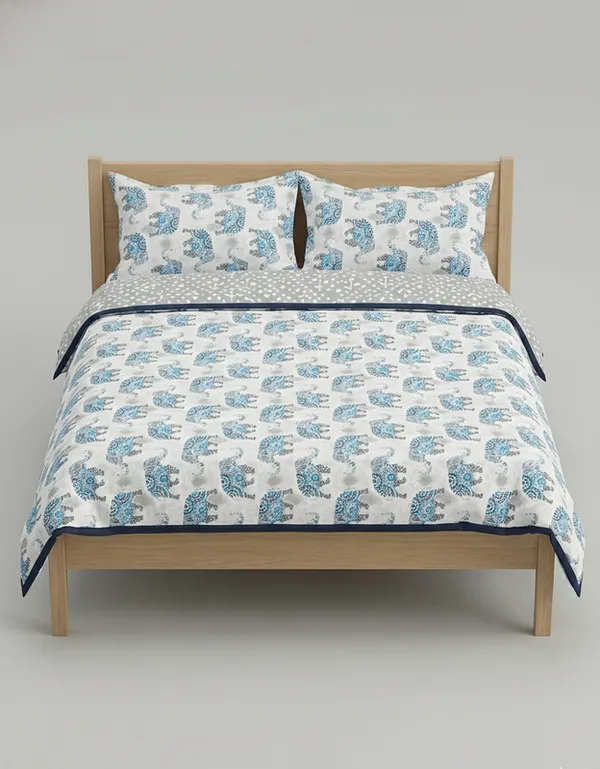 Dohar_Premium_100%_Cotton_Single_Bed_The_Heritage_Trunk,_All_Season_Reversible_Blanket,_Soft,_Lightweight_And_Breathable_Ac_Dohar/Quilt/Blanket/For_Bed_Grey/Blue