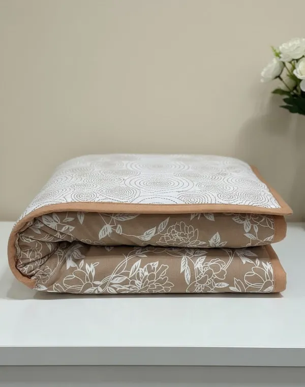 Dohar_Premium_100%_Cotton_Double_Bed_Traditional_Botanical,_All_Season_Reversible_Blanket,_Soft,_Lightweight_And_Breathable_Ac_Dohar/Quilt/Blanket/For_Bed_Bronze/Tan,220_X_250_Cms