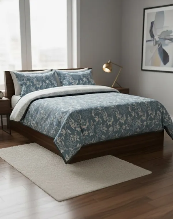 Dohar_Premium_100%_Cotton_Double_Bed_Traditional_Botanical,_All_Season_Reversible_Blanket,_Soft,_Lightweight_And_Breathable_Ac_Dohar/Quilt/Blanket/For_Bed_Dust_Blue