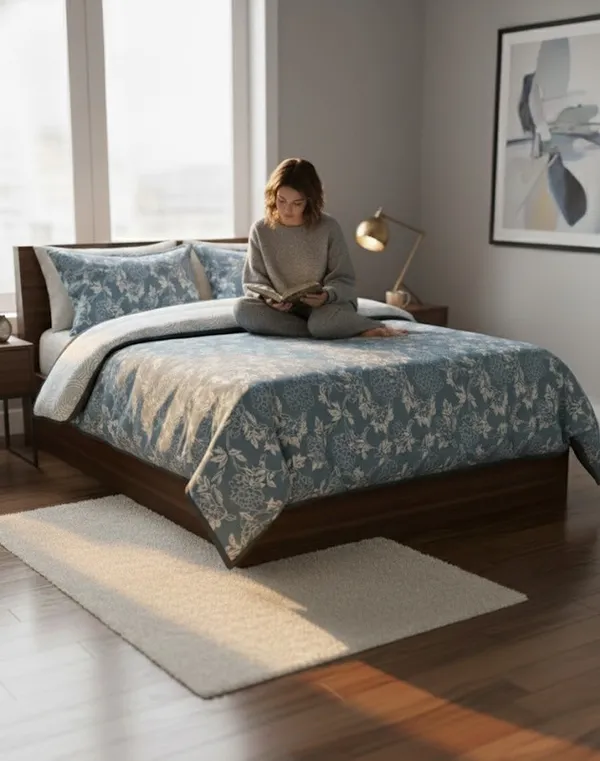 Dohar_Premium_100%_Cotton_Double_Bed_Traditional_Botanical,_All_Season_Reversible_Blanket,_Soft,_Lightweight_And_Breathable_Ac_Dohar/Quilt/Blanket/For_Bed_Dust_Blue