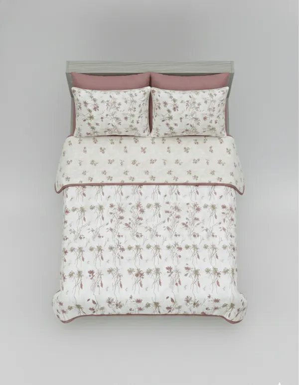 Dohar_Premium_100%_Cotton_Double_Bed_Botanical_Sketch,_All_Season_Reversible_Blanket,_Soft,_Lightweight_And_Breathable_Ac_Dohar/Quilt/Blanket/For_Bed_Blanket_Pink/Rose