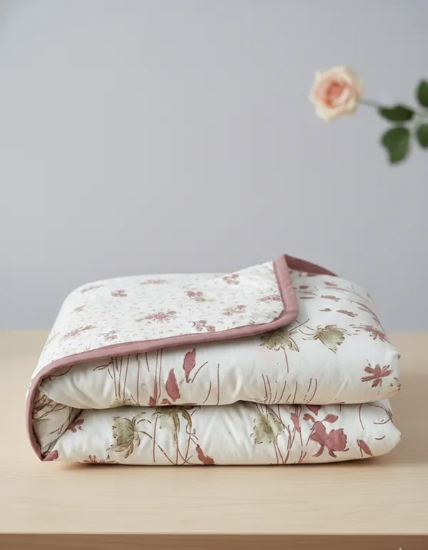 Dohar_Premium_100%_Cotton_Double_Bed_Botanical_Sketch,_All_Season_Reversible_Blanket,_Soft,_Lightweight_And_Breathable_Ac_Dohar/Quilt/Blanket/For_Bed_Blanket_Pink/Rose