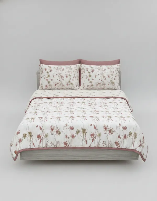 Dohar_Premium_100%_Cotton_Double_Bed_Botanical_Sketch,_All_Season_Reversible_Blanket,_Soft,_Lightweight_And_Breathable_Ac_Dohar/Quilt/Blanket/For_Bed_Blanket_Pink/Rose