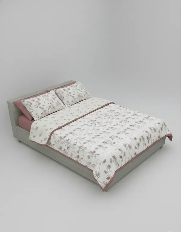 Dohar_Premium_100%_Cotton_Double_Bed_Botanical_Sketch,_All_Season_Reversible_Blanket,_Soft,_Lightweight_And_Breathable_Ac_Dohar/Quilt/Blanket/For_Bed_Blanket_Pink/Rose