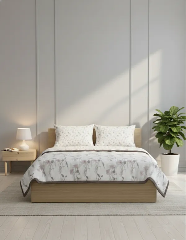 Dohar_Premium_100%_Cotton_Double_Bed_Botanical_Sketch,_All_Season_Reversible_Blanket,_Soft,_Lightweight_And_Breathable_Ac_Dohar/Quilt/Blanket/For_Bed_Blanket_Taupe/Beige