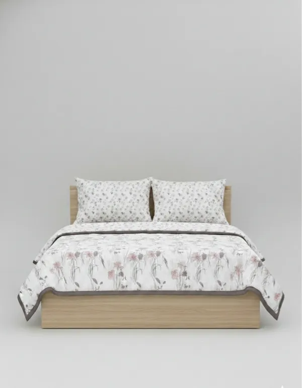 Dohar_Premium_100%_Cotton_Double_Bed_Botanical_Sketch,_All_Season_Reversible_Blanket,_Soft,_Lightweight_And_Breathable_Ac_Dohar/Quilt/Blanket/For_Bed_Blanket_Taupe/Beige