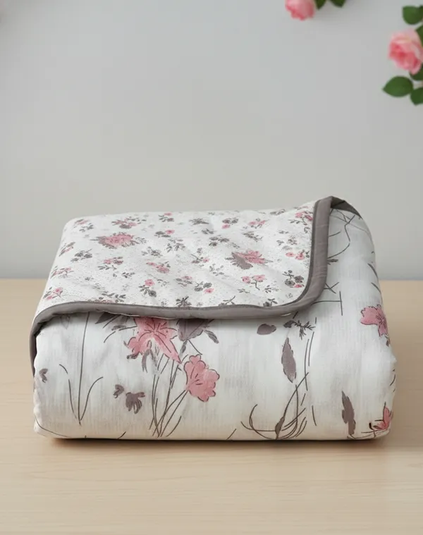 Dohar_Premium_100%_Cotton_Double_Bed_Botanical_Sketch,_All_Season_Reversible_Blanket,_Soft,_Lightweight_And_Breathable_Ac_Dohar/Quilt/Blanket/For_Bed_Blanket_Taupe/Beige