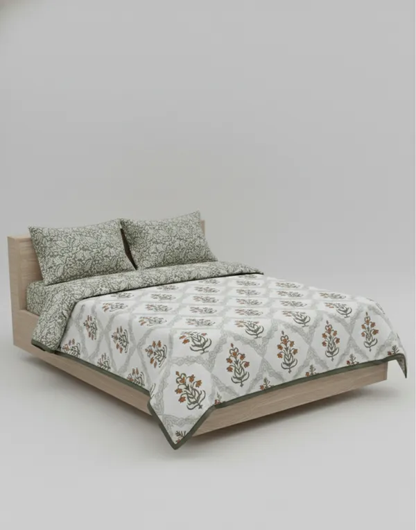 Dohar_Premium_100%_Cotton_Double_Bed_Floral_Ogee_Trellis,_All_Season_Reversible_Blanket,_Soft,_Lightweight_And_Breathable_Ac_Dohar/Quilt/Blanket/For_Bed_Blanket_Rust_&_Sage