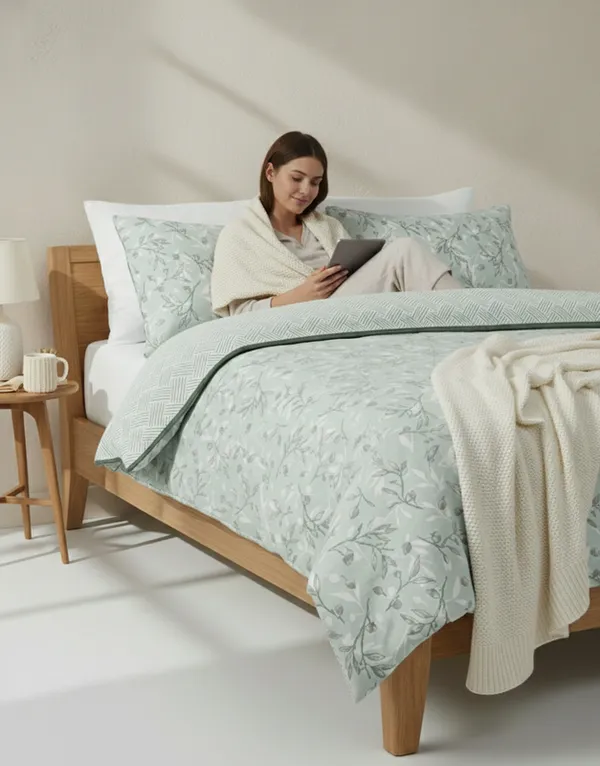 Dohar_Premium_100%_Cotton_Double_Bed_Floral_Sprig_&_Geometric,_All_Season_Reversible_Blanket,_Soft,_Lightweight_And_Breathable_Ac_Dohar/Quilt/Blanket/For_Bed_Sage_Green