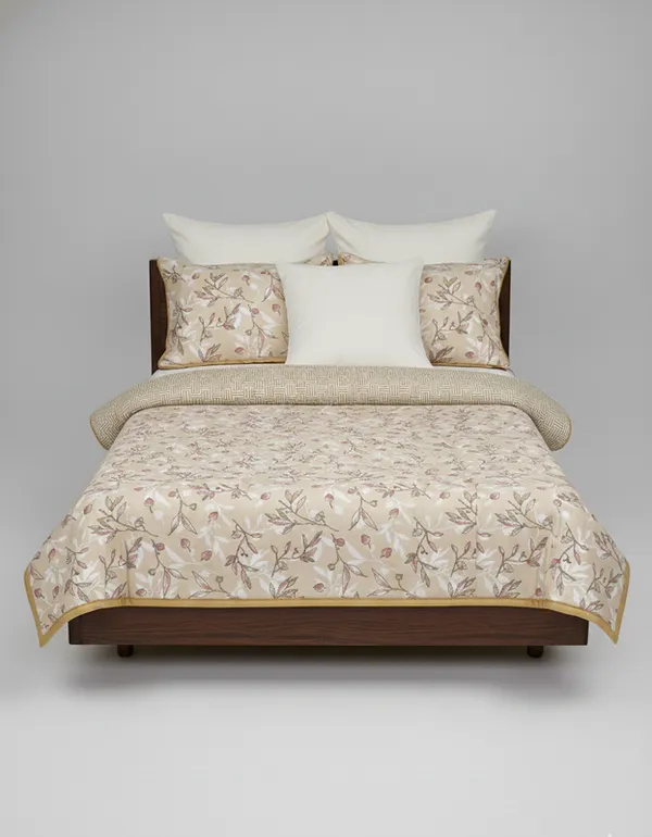 Dohar_Premium_100%_Cotton_Double_Bed_Floral_Sprig_&_Geometric,_All_Season_Reversible_Blanket,_Soft,_Lightweight_And_Breathable_Ac_Dohar/Quilt/Blanket/For_Bed_Sandy_Gold