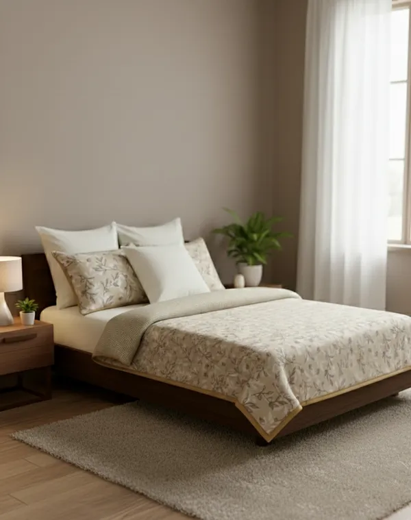 Dohar_Premium_100%_Cotton_Double_Bed_Floral_Sprig_&_Geometric,_All_Season_Reversible_Blanket,_Soft,_Lightweight_And_Breathable_Ac_Dohar/Quilt/Blanket/For_Bed_Sandy_Gold