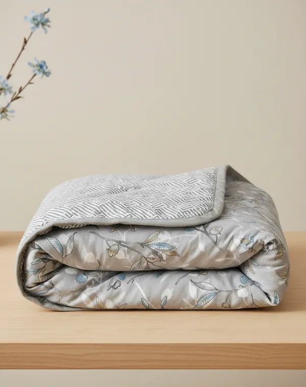 Dohar_Premium_100%_Cotton_Double_Bed_Floral_Sprig_&_Geometric,_All_Season_Reversible_Blanket,_Soft,_Lightweight_And_Breathable_Ac_Dohar/Quilt/Blanket/For_Bed_Steel_Grey