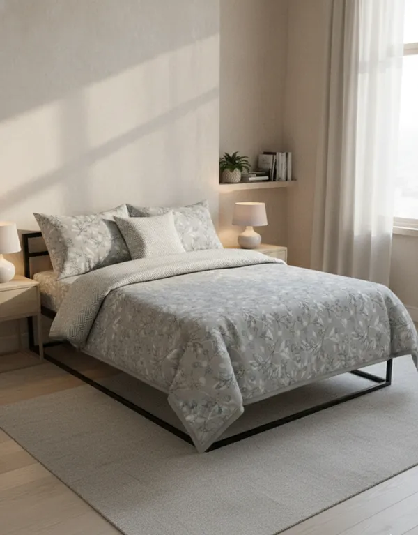 Dohar_Premium_100%_Cotton_Double_Bed_Floral_Sprig_&_Geometric,_All_Season_Reversible_Blanket,_Soft,_Lightweight_And_Breathable_Ac_Dohar/Quilt/Blanket/For_Bed_Steel_Grey