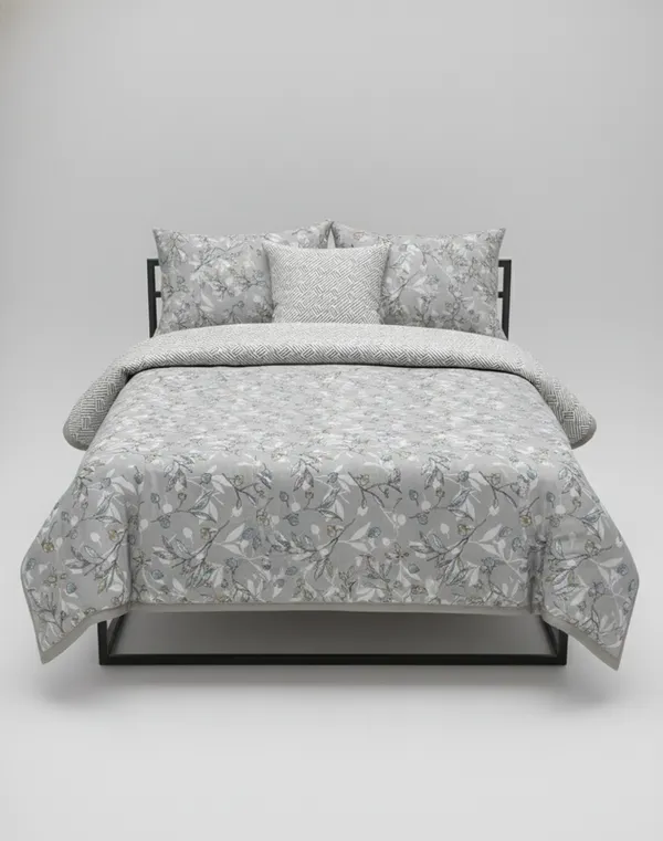 Dohar_Premium_100%_Cotton_Double_Bed_Floral_Sprig_&_Geometric,_All_Season_Reversible_Blanket,_Soft,_Lightweight_And_Breathable_Ac_Dohar/Quilt/Blanket/For_Bed_Steel_Grey