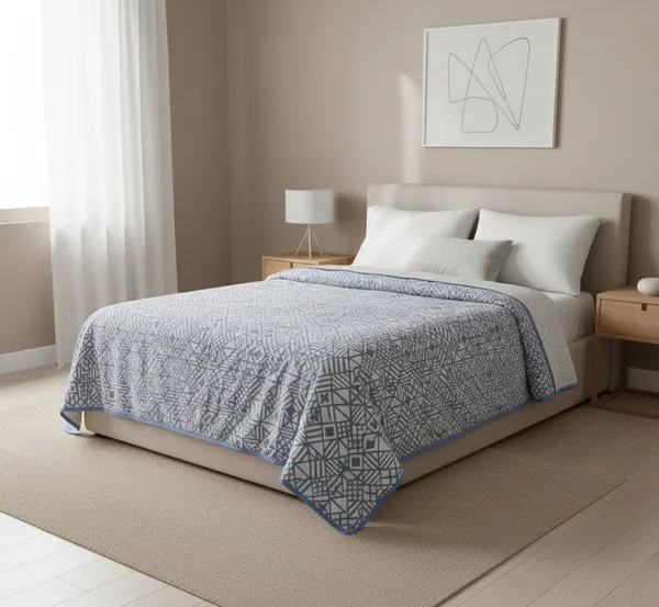 Textured_Geometric_Cotton_Bedding_Set_Double_Bedsheet_Comforter_Lightweight,_Durable_&_Cozy_Ideal_For_Everyday_Use_&_Mild_Winter_,_Aqua_Blue