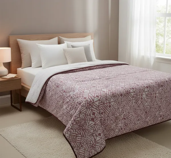 Textured_Geometric_Cotton_Bedding_Set_Double_Bedsheet_Comforter_Lightweight,_Durable_&_Cozy_Ideal_For_Everyday_Use_&_Mild_Winter_,_Lavender