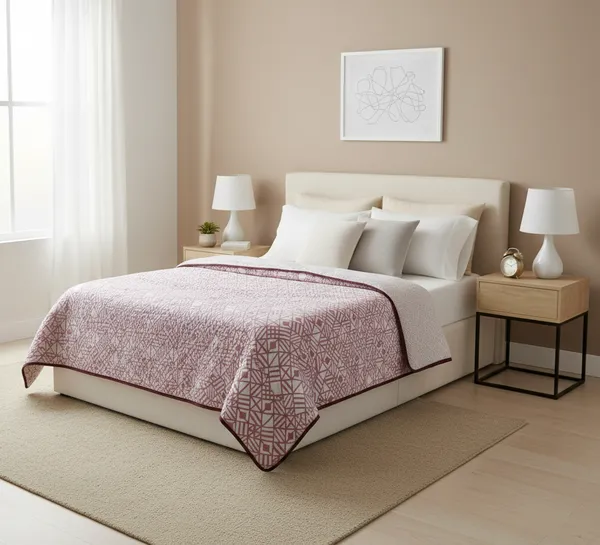 Textured_Geometric_Cotton_Bedding_Set_Double_Bedsheet_Comforter_Lightweight,_Durable_&_Cozy_Ideal_For_Everyday_Use_&_Mild_Winter_,_Lavender